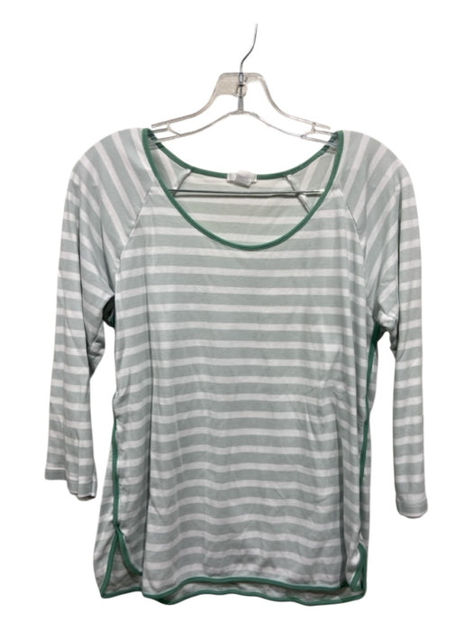 Lake Size M Green & White Pima Cotton Horizontal Stripes 3/4 Sleeve Top Green & White / M