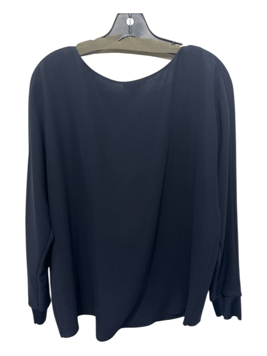 Vince Size L Navy Blue Polyester Raw Edge Boat Neck Long Sleeve Top Navy Blue / L