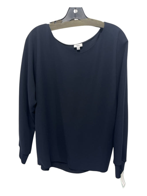 Vince Size L Navy Blue Polyester Raw Edge Boat Neck Long Sleeve Top Navy Blue / L