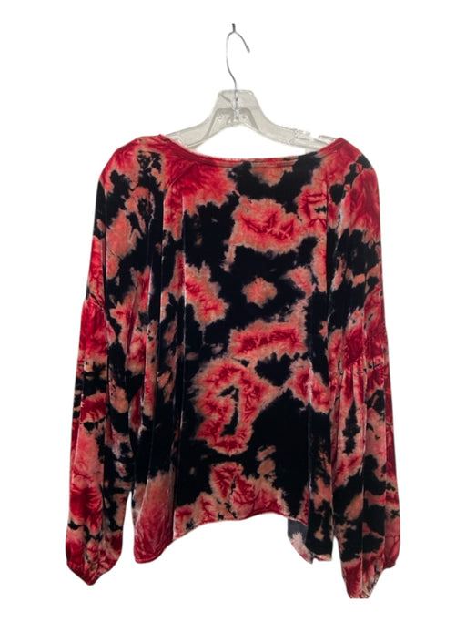 Nation Size L Red & Black Print Rayon & Silk Velvet Floral Long Sleeve Top Red & Black Print / L