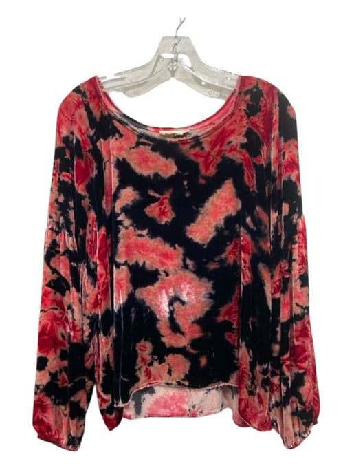 Nation Size L Red & Black Print Rayon & Silk Velvet Floral Long Sleeve Top Red & Black Print / L