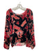 Nation Size L Red & Black Print Rayon & Silk Velvet Floral Long Sleeve Top Red & Black Print / L