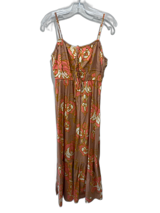 Cleobella Size S Tan, Orange, Yellow Cotton Flower Outlines Midi Dress Tan, Orange, Yellow / S