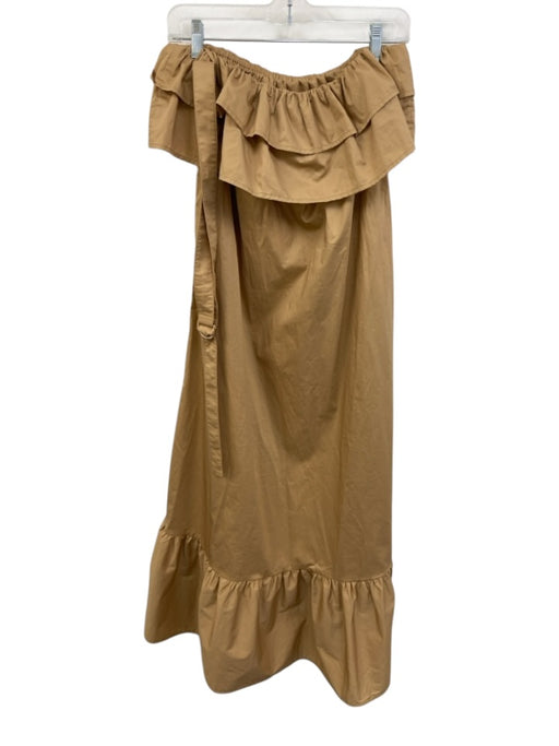 Karina Grimaldi Size S Beige Cotton Strapless Pop Over Ruffles Midi Dress Beige / S