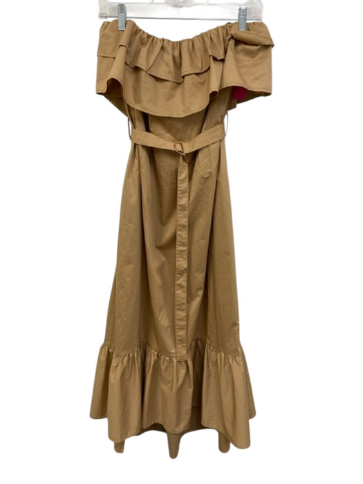 Karina Grimaldi Size S Beige Cotton Strapless Pop Over Ruffles Midi Dress Beige / S