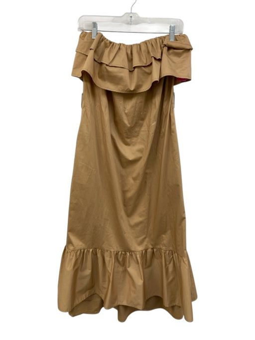 Karina Grimaldi Size S Beige Cotton Strapless Pop Over Ruffles Midi Dress Beige / S
