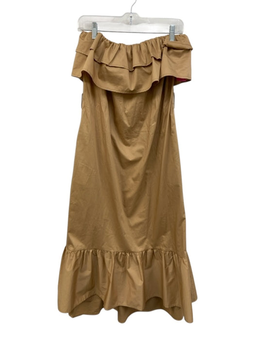 Karina Grimaldi Size S Beige Cotton Strapless Pop Over Ruffles Midi Dress Beige / S