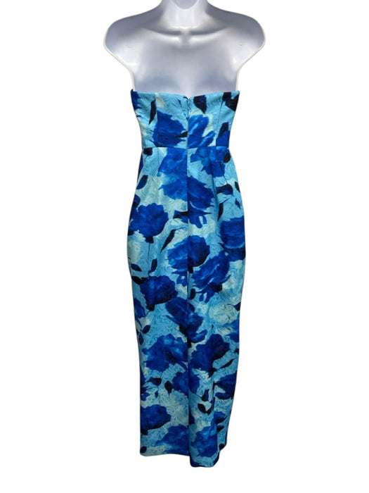 Milly Size 4 Navy & Blue Polyester Strapless Floral Jacquard Back Slit Gown Navy & Blue / 4