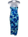 Milly Size 4 Navy & Blue Polyester Strapless Floral Jacquard Back Slit Gown Navy & Blue / 4