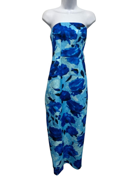 Milly Size 4 Navy & Blue Polyester Strapless Floral Jacquard Back Slit Gown Navy & Blue / 4