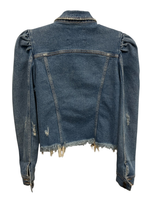 Retrofete Size M Medium Wash Cotton Denim Puff Long Sleeve Distressed Jacket Medium Wash / M