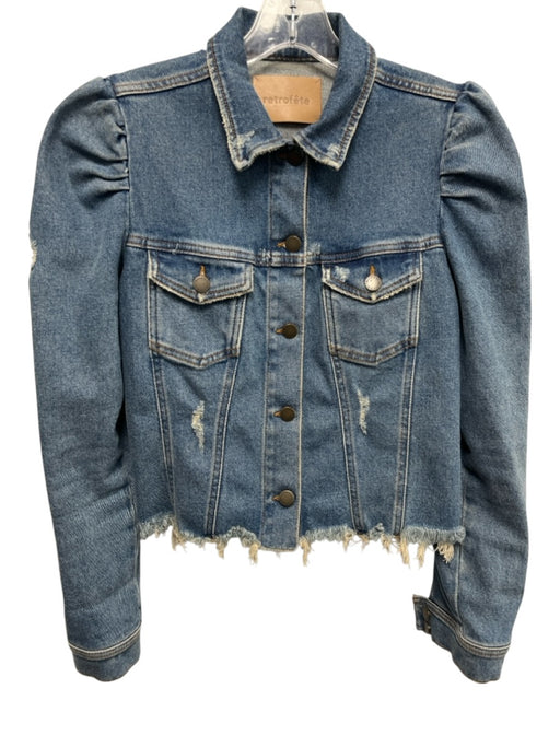 Retrofete Size M Medium Wash Cotton Denim Puff Long Sleeve Distressed Jacket Medium Wash / M