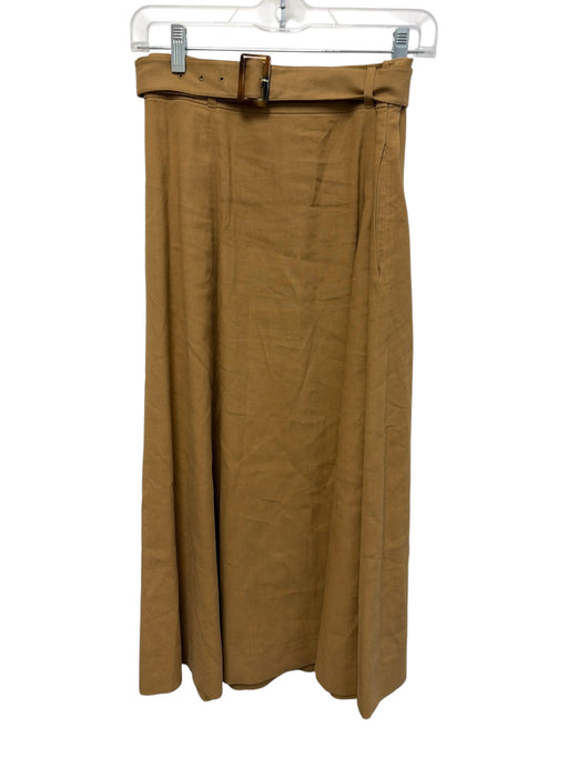 Veronica Beard Size 2 Light Brown Linen & Viscose Side Zip Belt Midi Skirt Light Brown / 2