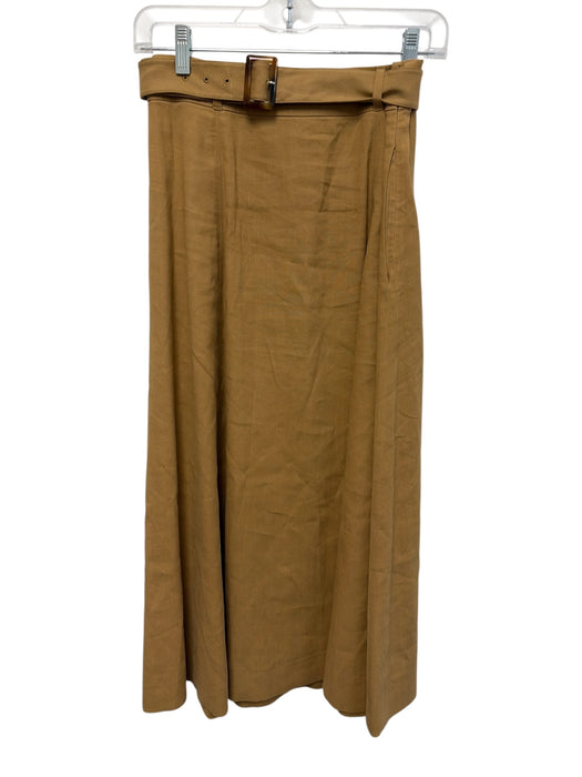 Veronica Beard Size 2 Light Brown Linen & Viscose Side Zip Belt Midi Skirt Light Brown / 2