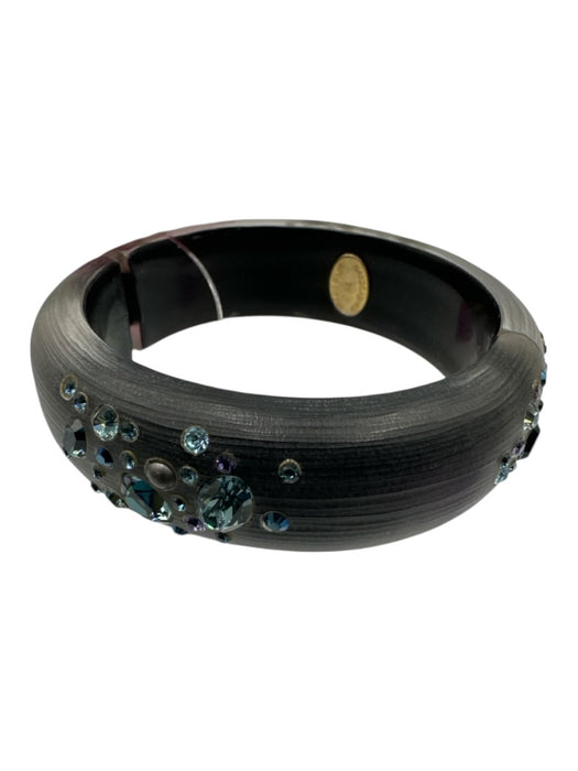 Alexis Bittar Gray & Blue Lucite Magnetic Clasp Hinge Rhinestone Bangle Bracelet Gray & Blue