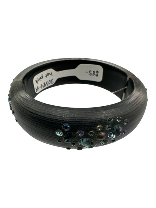 Alexis Bittar Gray & Blue Lucite Magnetic Clasp Hinge Rhinestone Bangle Bracelet Gray & Blue