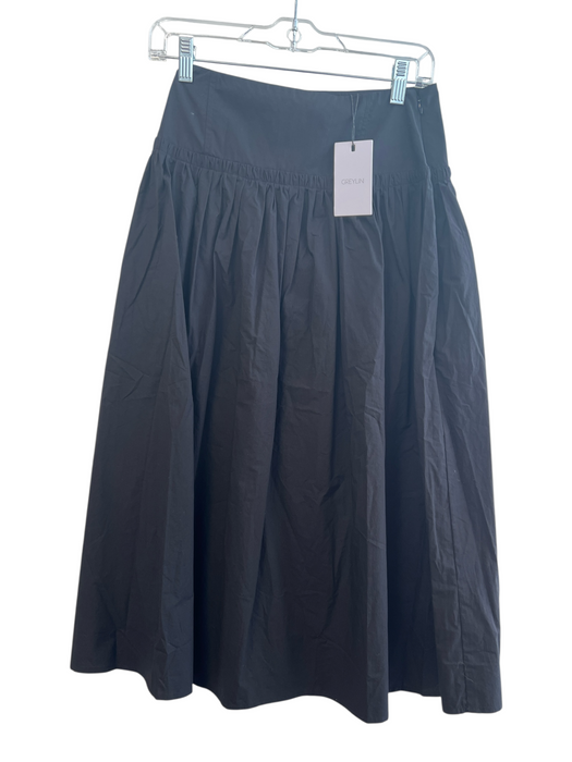 Greylin Size XS Black Cotton High Rise Side Zip Pleated Calf Length Skirt Black / XS