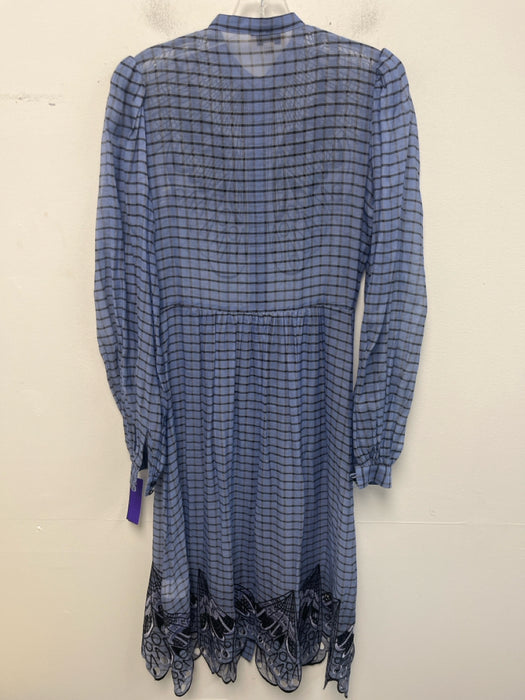 Temperley Size 4 Blue Silk Blend Button Front Embroidered Plaid Dress