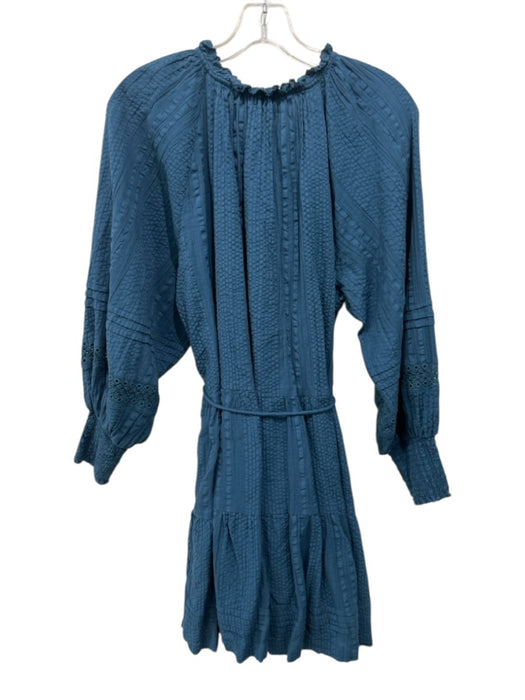 Cleobella Size L Blue Cotton Textured Eyelet Detail Half Button Dress Blue / L