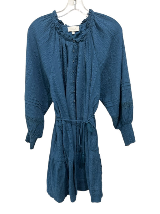 Cleobella Size L Blue Cotton Textured Eyelet Detail Half Button Dress Blue / L