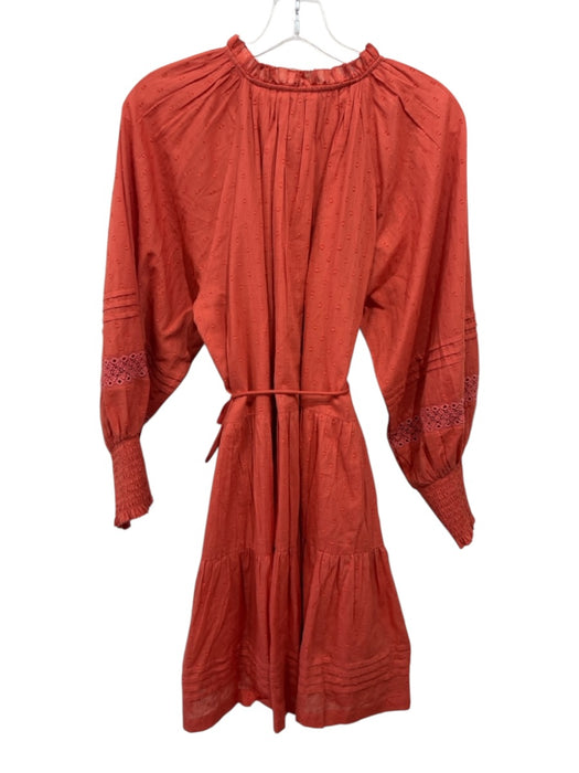 Cleobella Size M Orange Cotton Swiss Dots Half Button Long Sleeve Dress Orange / M