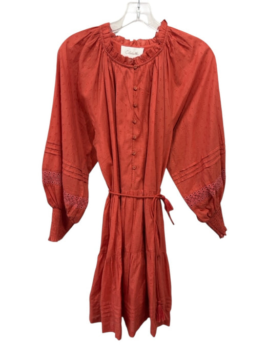 Cleobella Size M Orange Cotton Swiss Dots Half Button Long Sleeve Dress Orange / M