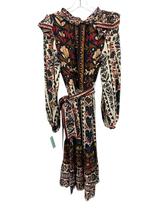 Farm Rio Size M Beige, Blue, & Multi Viscose Abstract Floral Long Sleeve Dress Beige, Blue, & Multi / M