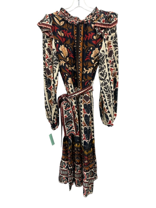 Farm Rio Size M Beige, Blue, & Multi Viscose Abstract Floral Long Sleeve Dress Beige, Blue, & Multi / M