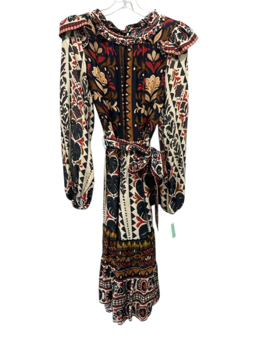 Farm Rio Size M Beige, Blue, & Multi Viscose Abstract Floral Long Sleeve Dress Beige, Blue, & Multi / M