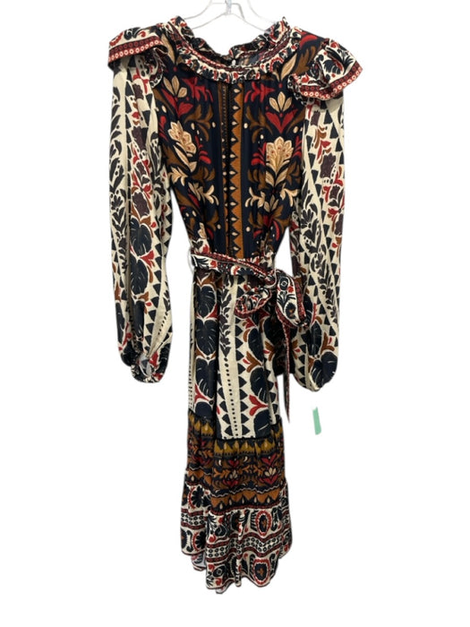 Farm Rio Size M Beige, Blue, & Multi Viscose Abstract Floral Long Sleeve Dress Beige, Blue, & Multi / M