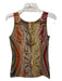 Neiman Marcus Size S Tan & Red Print Cashmere Sleeveless Scoop Neck Top Tan & Red Print / S