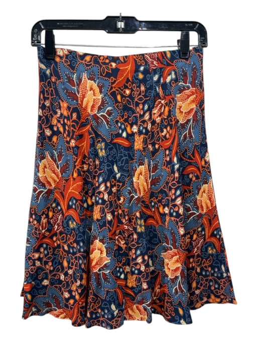 By Anthropologie Size XS Blue & Orange Print Viscose Elastic Waist Floral Skirt Blue & Orange Print / XS