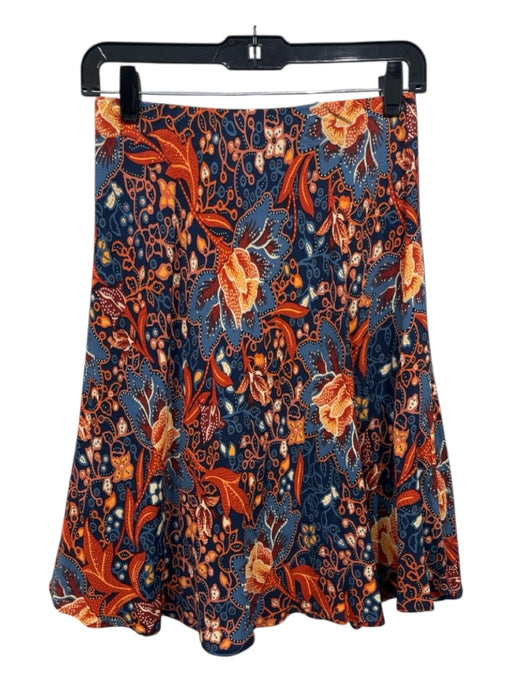 By Anthropologie Size XS Blue & Orange Print Viscose Elastic Waist Floral Skirt Blue & Orange Print / XS