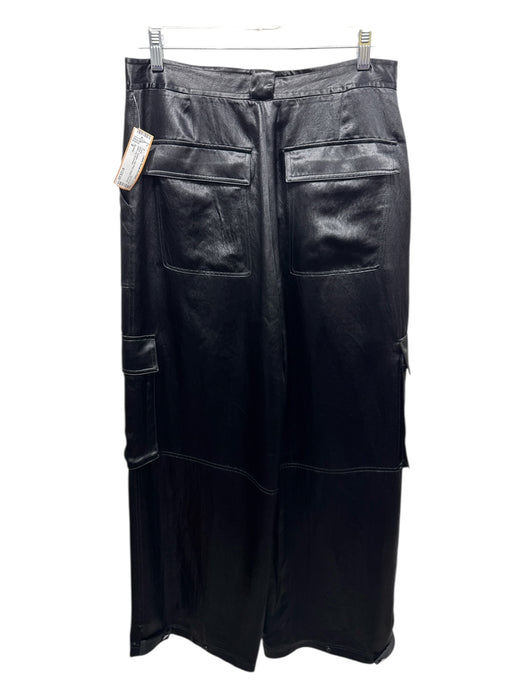 Simkhai Size 8 Black Acetate High Rise Cargo Pockets Wide Leg Pants Black / 8