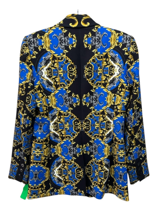 Alice + Olivia Size 4 Black, Blue, Yellow Polyester Crepe All Over Print Jacket Black, Blue, Yellow / 4