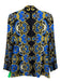 Alice + Olivia Size 4 Black, Blue, Yellow Polyester Crepe All Over Print Jacket Black, Blue, Yellow / 4