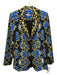 Alice + Olivia Size 4 Black, Blue, Yellow Polyester Crepe All Over Print Jacket Black, Blue, Yellow / 4