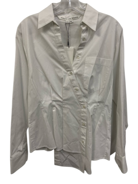 Veronica Beard Size 2 White Cotton Blend Long Sleeve Asymmetric Pleat Detail Top White / 2