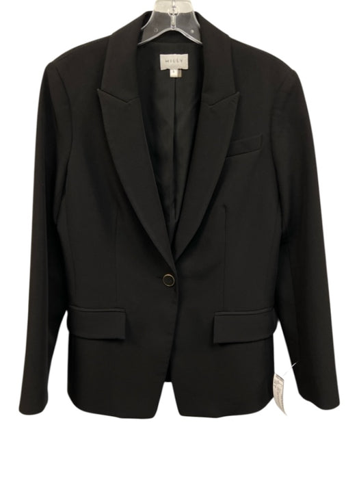 Milly Size 6 Black Polyester Blend Flap Pocket One Button Blazer Jacket Black / 6