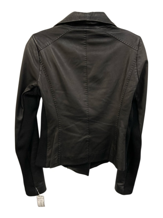 Vince Size S Black Lamb leather Ribbed Panels Zip Front Asymmetric Jacket Black / S