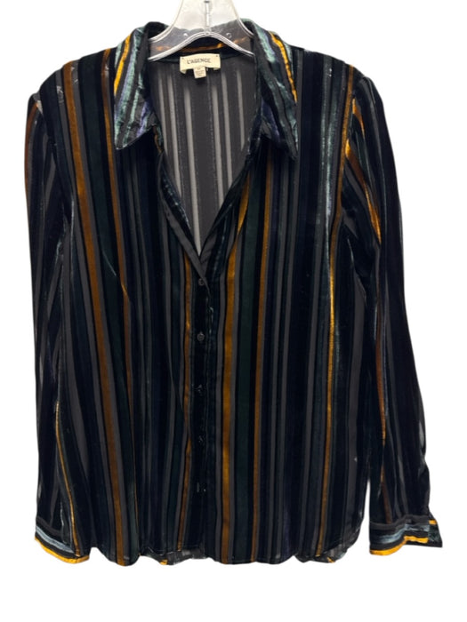 L'agence Size S Black, Green, Multi Viscose & Nylon Long Sleeve Striped Top Black, Green, Multi / S
