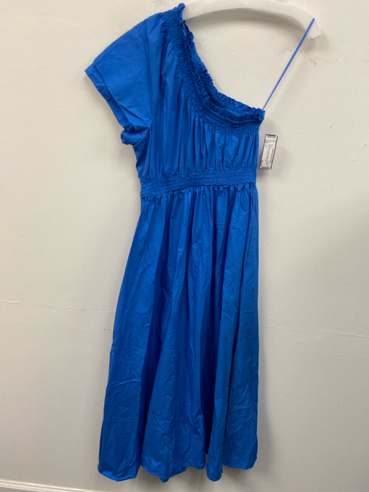 J Crew Size S Blue Cotton Cold Shoulder Smocked Waist Pockets Maxi Dress