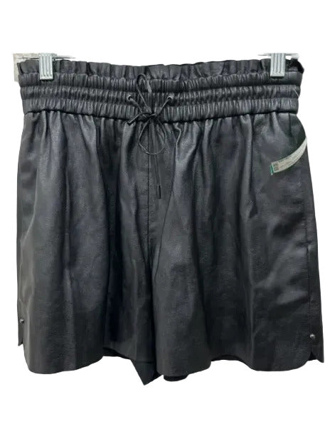 Zara Size S Black Polyester Faux Leather High Rise Elastic Waist Shorts