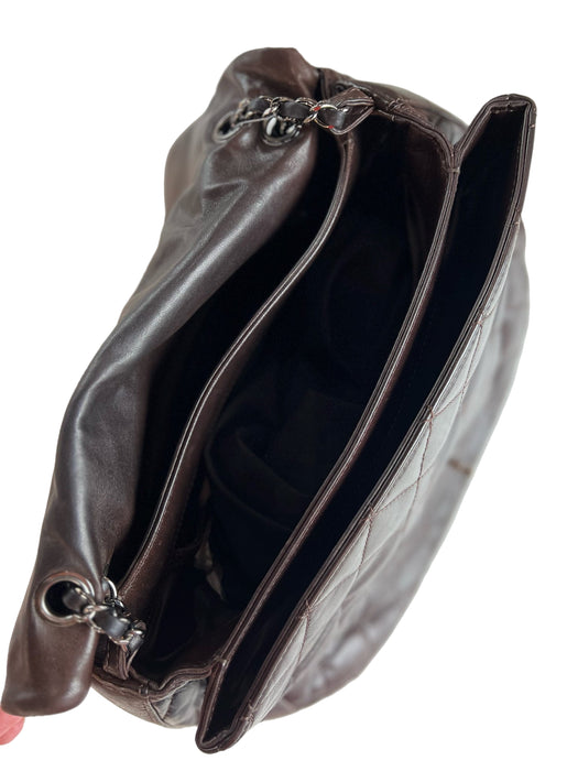 Chanel Brown Lambskin Quilted Acordian Shoulder Chain Logo Closure Bag