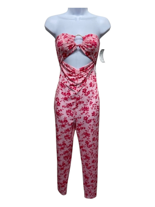 Lovers + Friends Size Medium Pink & Red Polyester Blend Strapless Jumpsuit Pink & Red / Medium