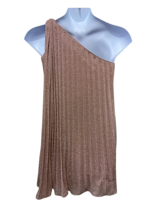 Halston Size 8 Pink Polyester Blend One Shoulder Metallic Thread Pleated Dress Pink / 8