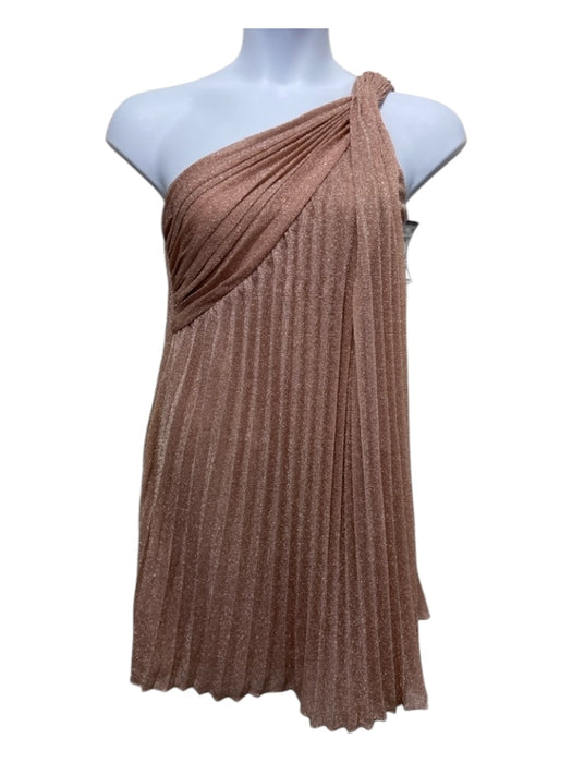 Halston Size 8 Pink Polyester Blend One Shoulder Metallic Thread Pleated Dress Pink / 8