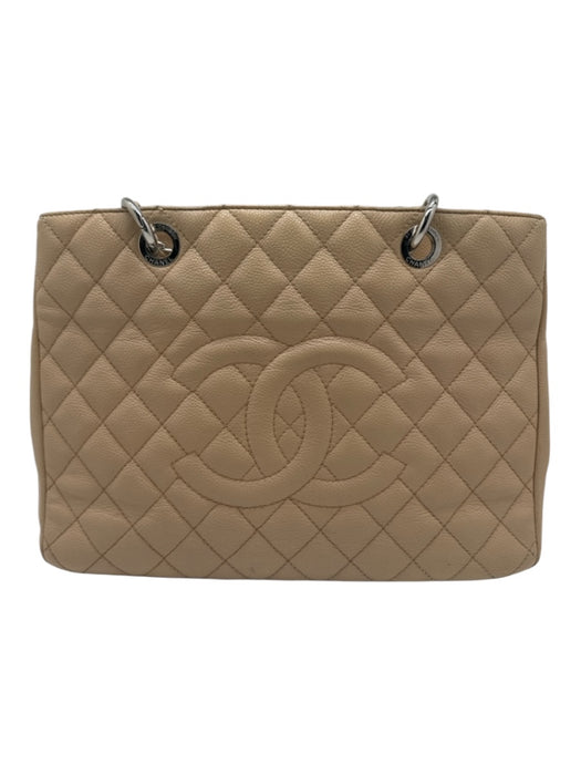 Chanel Beige Leather Quilted Logo Shoulder Bag Bag Beige / Medium