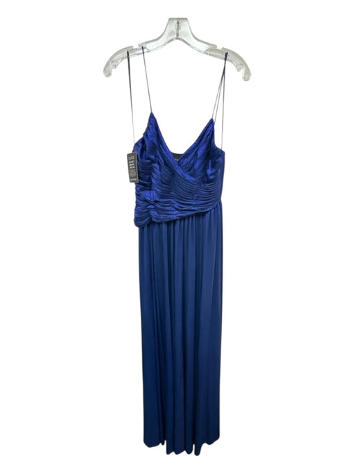 Retrofete Size Small Blue Spaghetti Strap Pleated Metallic Thread Gathered Gown Blue / Small