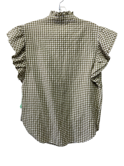 Veronica Beard Size S Green & White Cotton Gingham Checked Ruffle Cap Sleeve Top Green & White / S